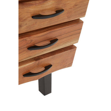 Natural Acacia Wood 3-Drawer Side Table with Black Metallic Legs and Handles | Nashik