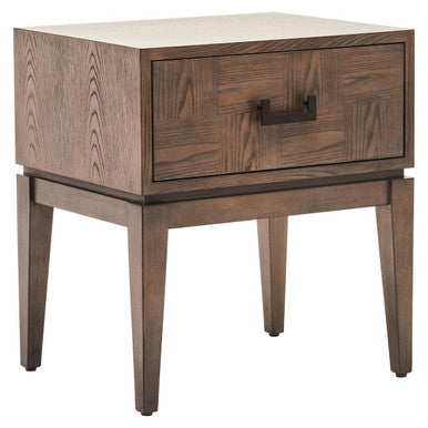 Antique Grey 1-Drawer Side Table with Wooden Legs and Black Metal Handle, Dimaro