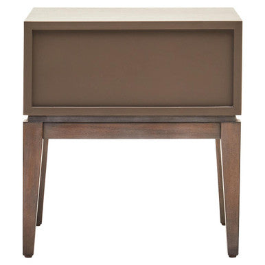 Antique Grey 1-Drawer Side Table with Wooden Legs and Black Metal Handle, Dimaro