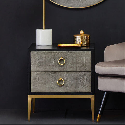 Deruta Two Drawer Grey Shagreen Effect Side Table
