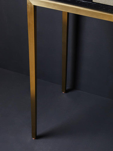 Black Top and Grey Shagreen Effect 1-Drawer Console Table with Gold Metal Legs | Deruta