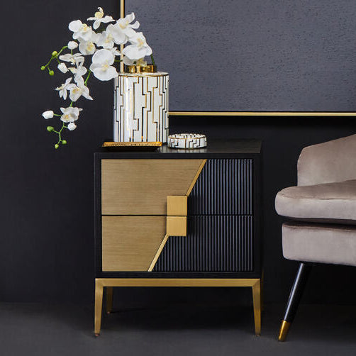 Davoli Black and Gold Two Drawer Side Table