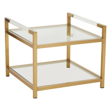 Matte Gold End Table with Clear Glass Top | Vogue