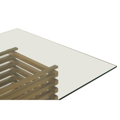 Rectangular Glass Top Dining Table with Matte Gold Stainless Steel Base | Vogue