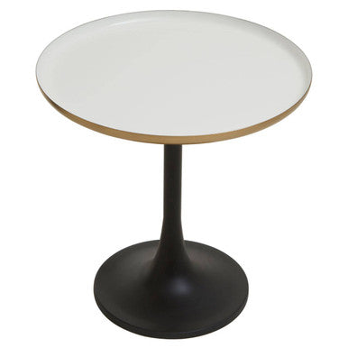 White Enamel Top Round Side Table with Matte Black Base, Corra