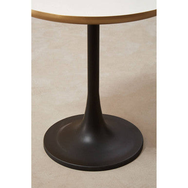 White Enamel Top Round Side Table with Matte Black Base, Corra