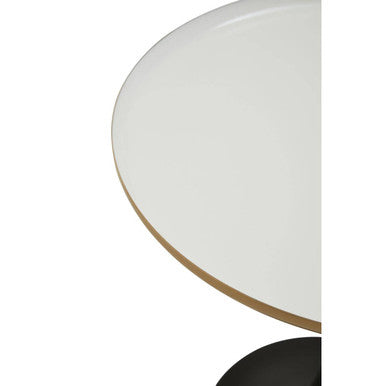 White Enamel Top Round Side Table with Matte Black Base, Corra