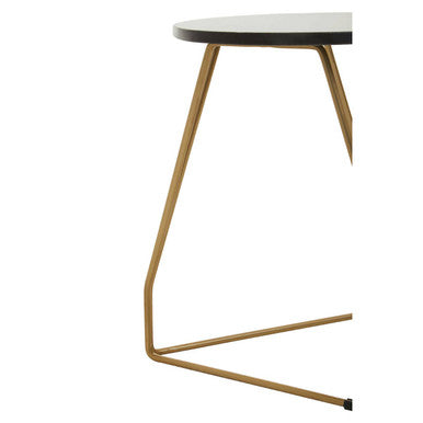 Black Marble Top Side Table with Gold Finish Geometric Sledge Base, Corra