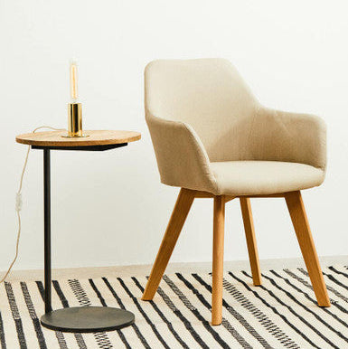 Natural Round Wooden Top C-Shaped Side Table Black Metal Base, Corra