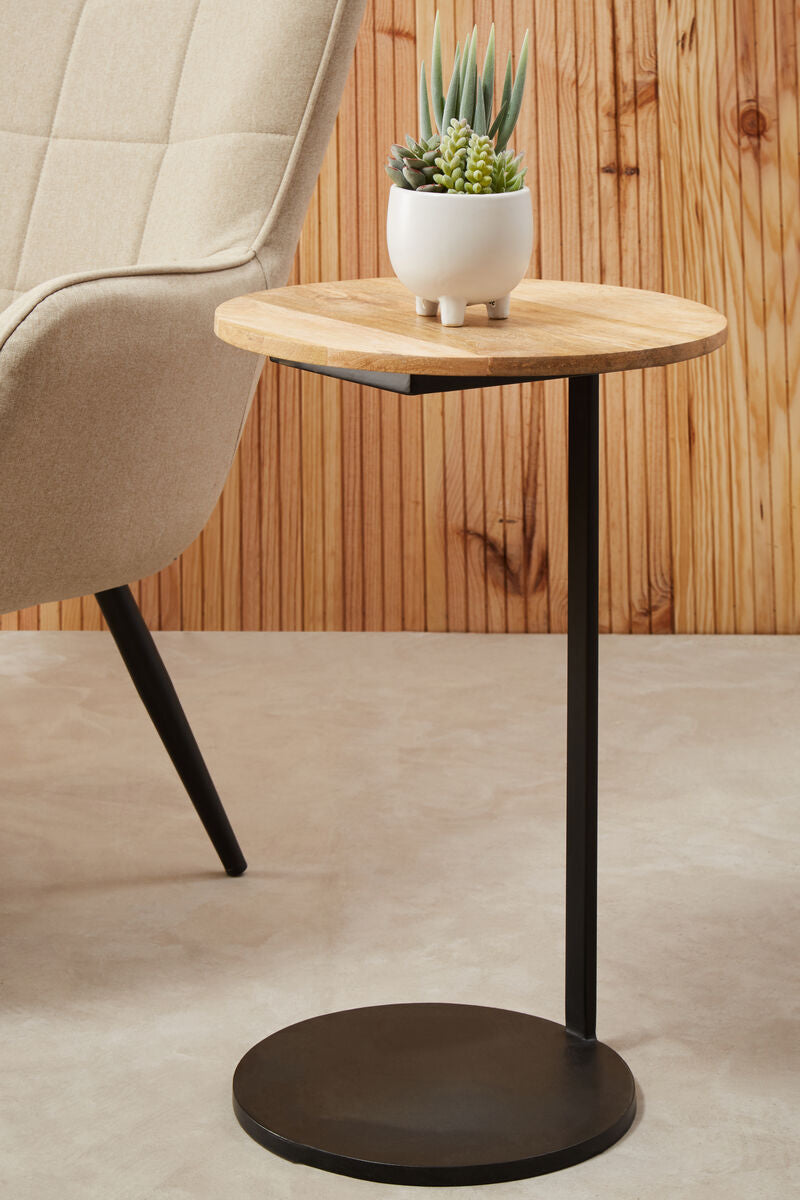 Corra Side Table With Round Wooden Top