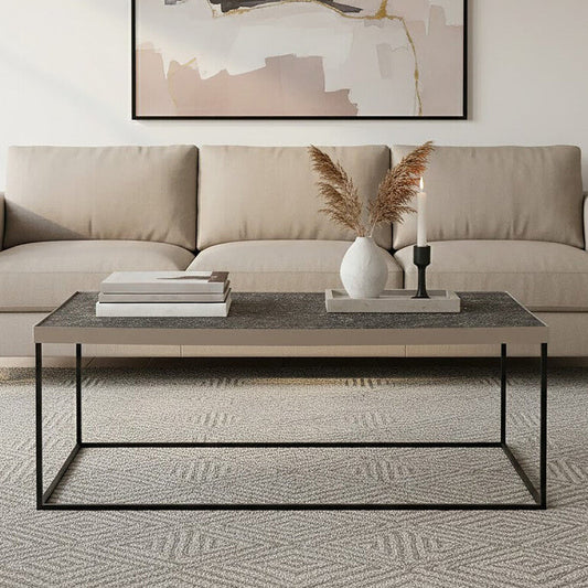 Silver Metal Rectangular Top Coffee Table with Black Interconnected Legs, Akola