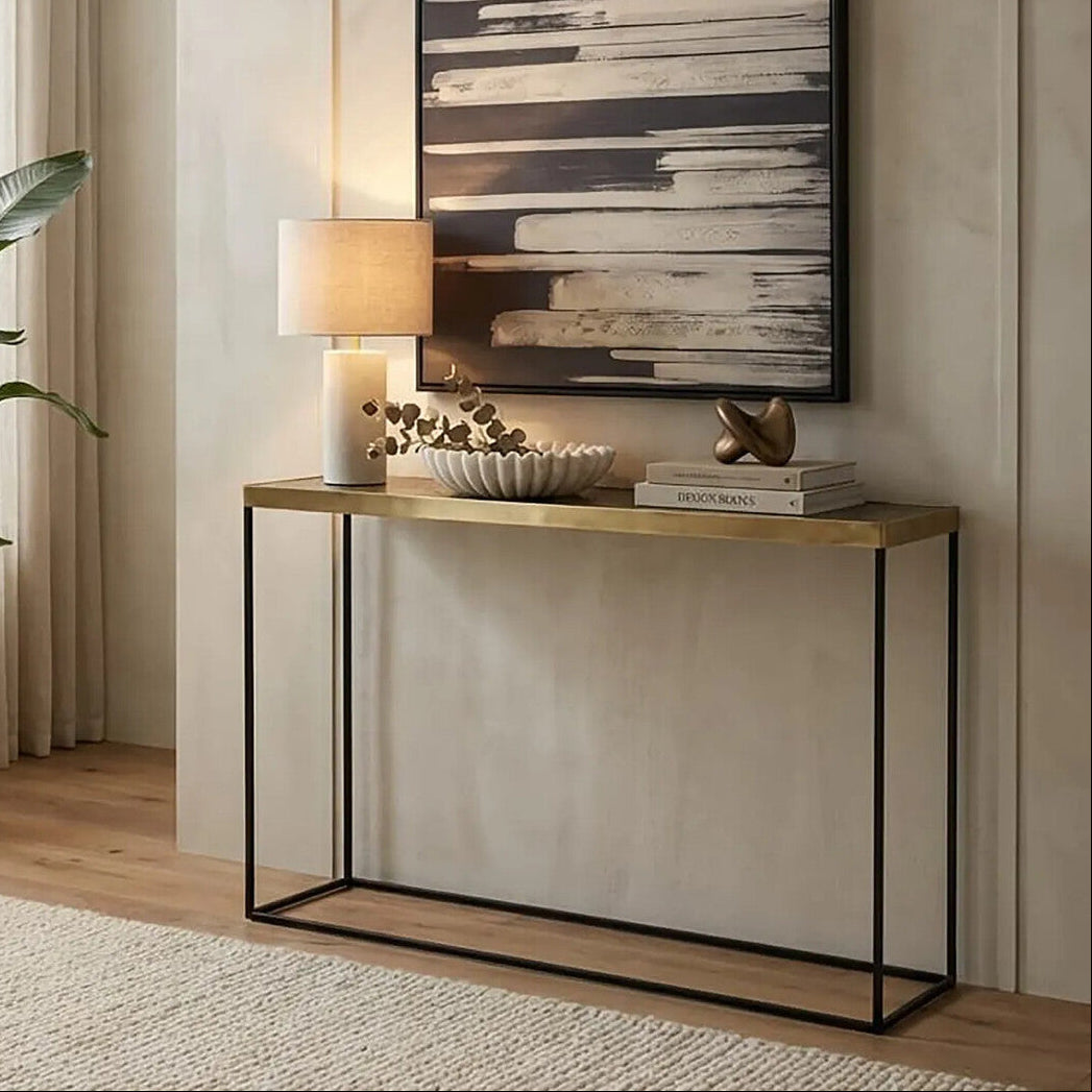 Gold Finish Console Table with Black Metal Frame | Akola