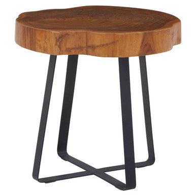 Solid Teak Wood Top Side Table in Black and Natural Finish, Manado