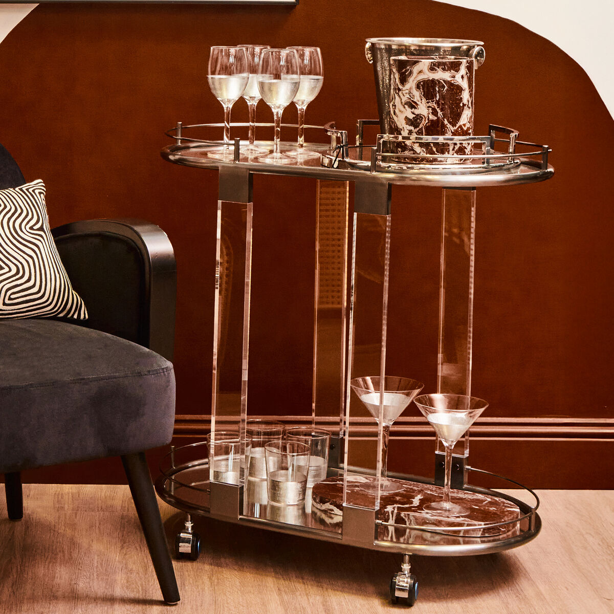 Drinks Trolley in Metallic Frame | Oria