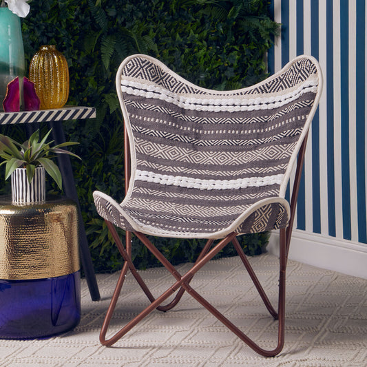 Cefena Grey And White Butterfly Chair