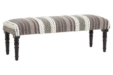 Cefena Grey and White Fabric Bench with Wood Frame