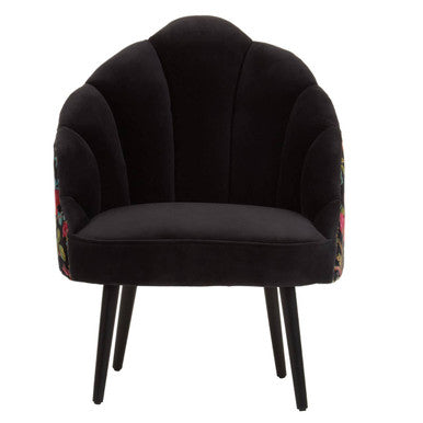 Cefena Black Velvet Chair with Scalloped Back