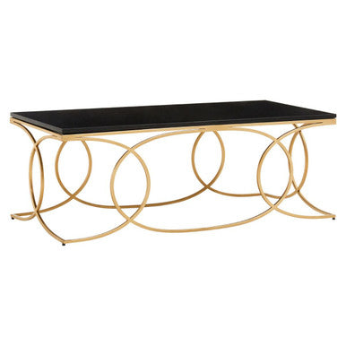 Black Marble Top Rectangular Coffee Table with Gold Finish Metal Frame | Kia