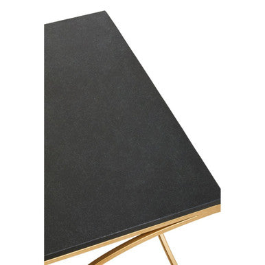 Black Marble Top Rectangular Coffee Table with Gold Finish Metal Frame | Kia