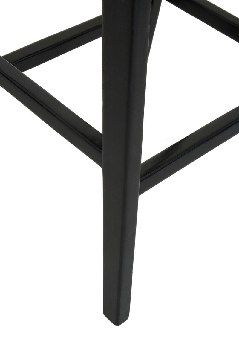 Kendari Black Leather and Teak Barstool
