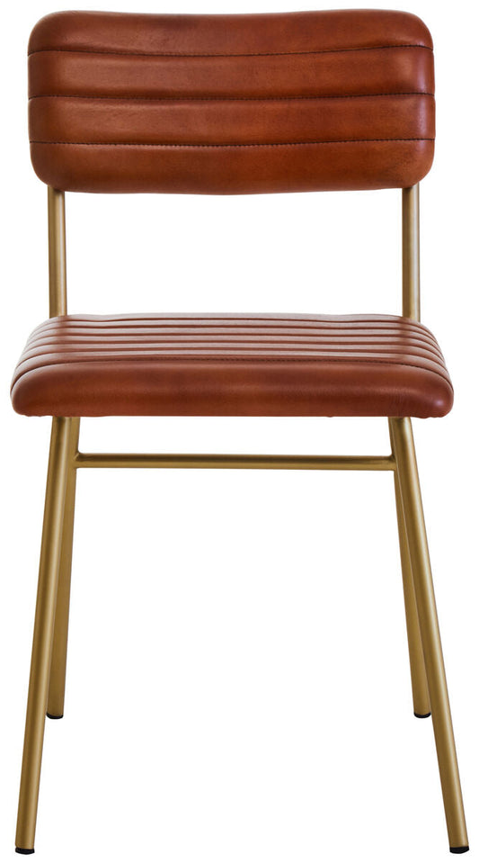 Buffalo Tan Leather Dining Chair With Gold Finish Frame