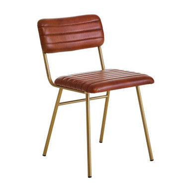 Tan Leather Dining Chair with Gold Finish Frame | Buffalo