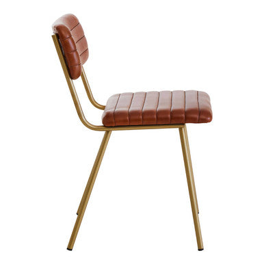 Tan Leather Dining Chair with Gold Finish Frame | Buffalo