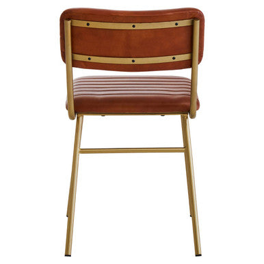 Tan Leather Dining Chair with Gold Finish Frame | Buffalo