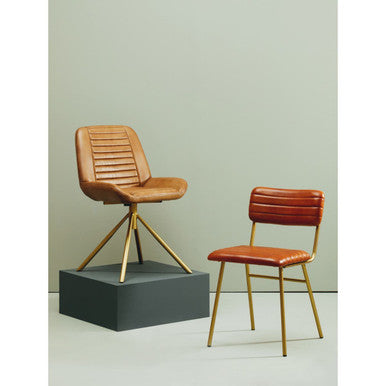 Buffalo Tan Leather Dining Chair With Gold Finish Frame