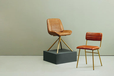 Tan Leather Dining Chair with Gold Finish Frame | Buffalo