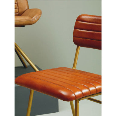 Tan Leather Dining Chair with Gold Finish Frame | Buffalo