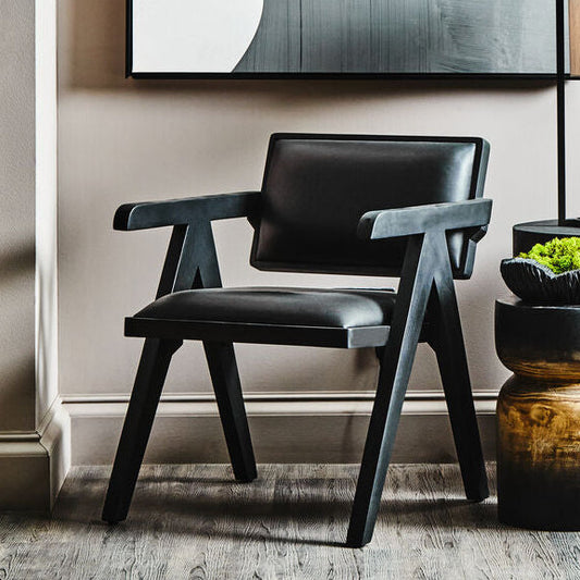 Buffalo Black Leather Chair With Wood Frame