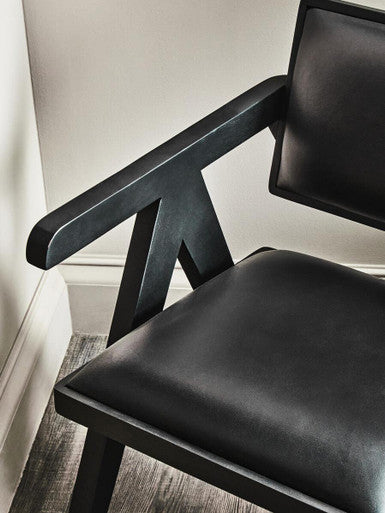 Buffalo Black Leather Chair with Angular Black Wood Frame