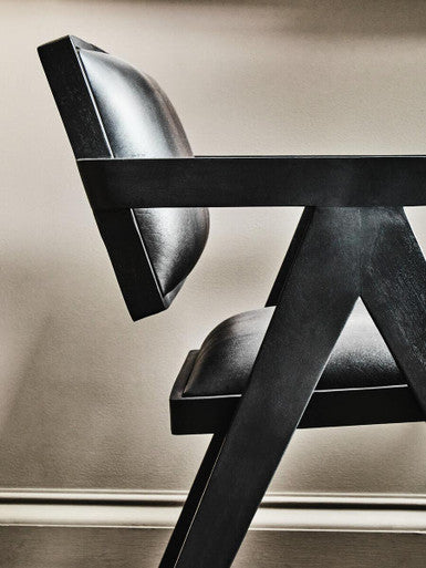 Buffalo Black Leather Chair with Angular Black Wood Frame