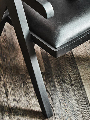 Buffalo Black Leather Chair with Angular Black Wood Frame