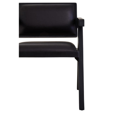 Buffalo Black Leather Chair with Angular Black Wood Frame