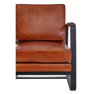 Buffalo Tan Leather Armchair with Curved Black Iron Frame