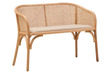 Natural Cane and Beech Wood Bench with Backrest | Cebu