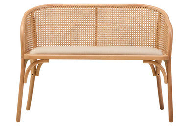 Natural Cane and Beech Wood Bench with Backrest | Cebu