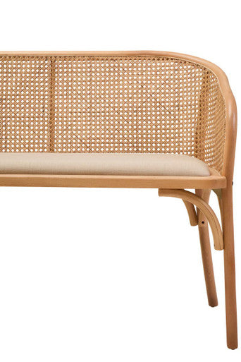 Natural Cane and Beech Wood Bench with Backrest | Cebu