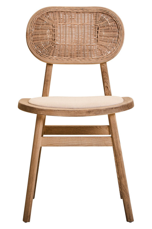 Cebu Grey Wash Wood and Rattan Dining Chair with Beige Seat
