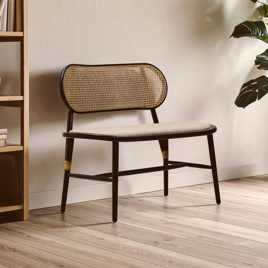 Cebu Natural Cane Bench with Black Elm Wood Frame