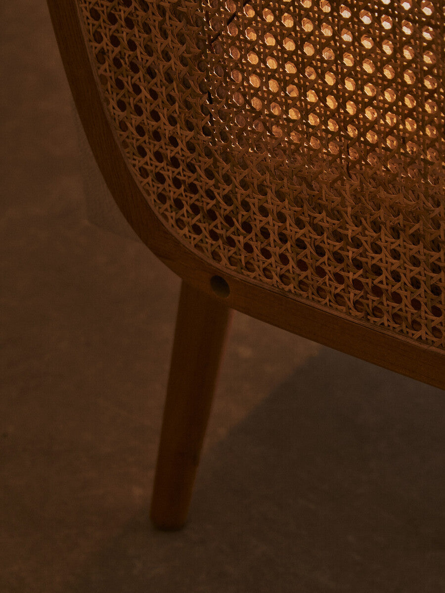 2 Seater Ivory Fabric and Cane Sofa with Elm Wood Legs, Cebu