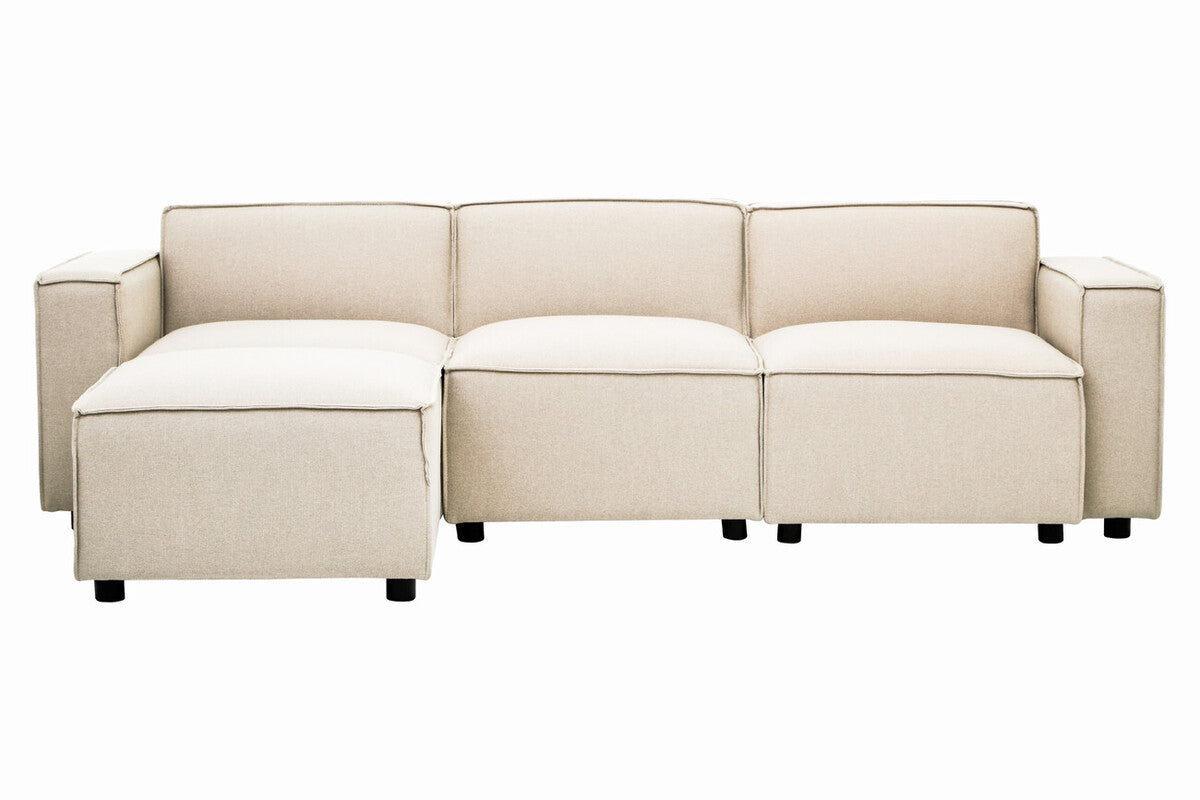 Toulouse Cream Fabric Modular Ottoman with Wood Frame