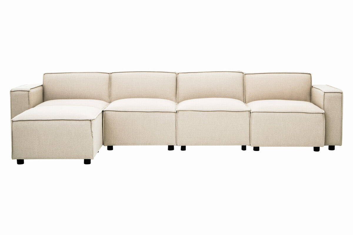 Toulouse Cream Fabric Modular Ottoman with Wood Frame