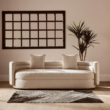 3 Seater Ivory Linen Curved Sofa, Oratino