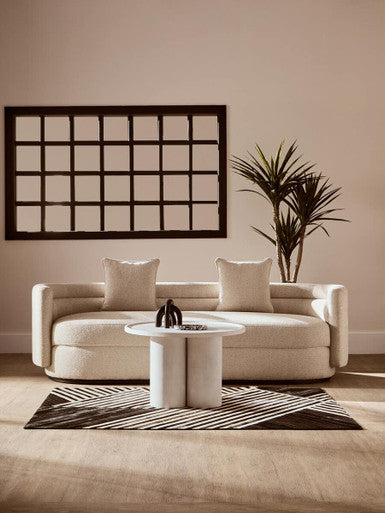 3 Seater Ivory Linen Curved Sofa, Oratino
