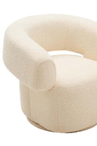 Ivory Boucle Curved Swivel Armchair | Oliveto