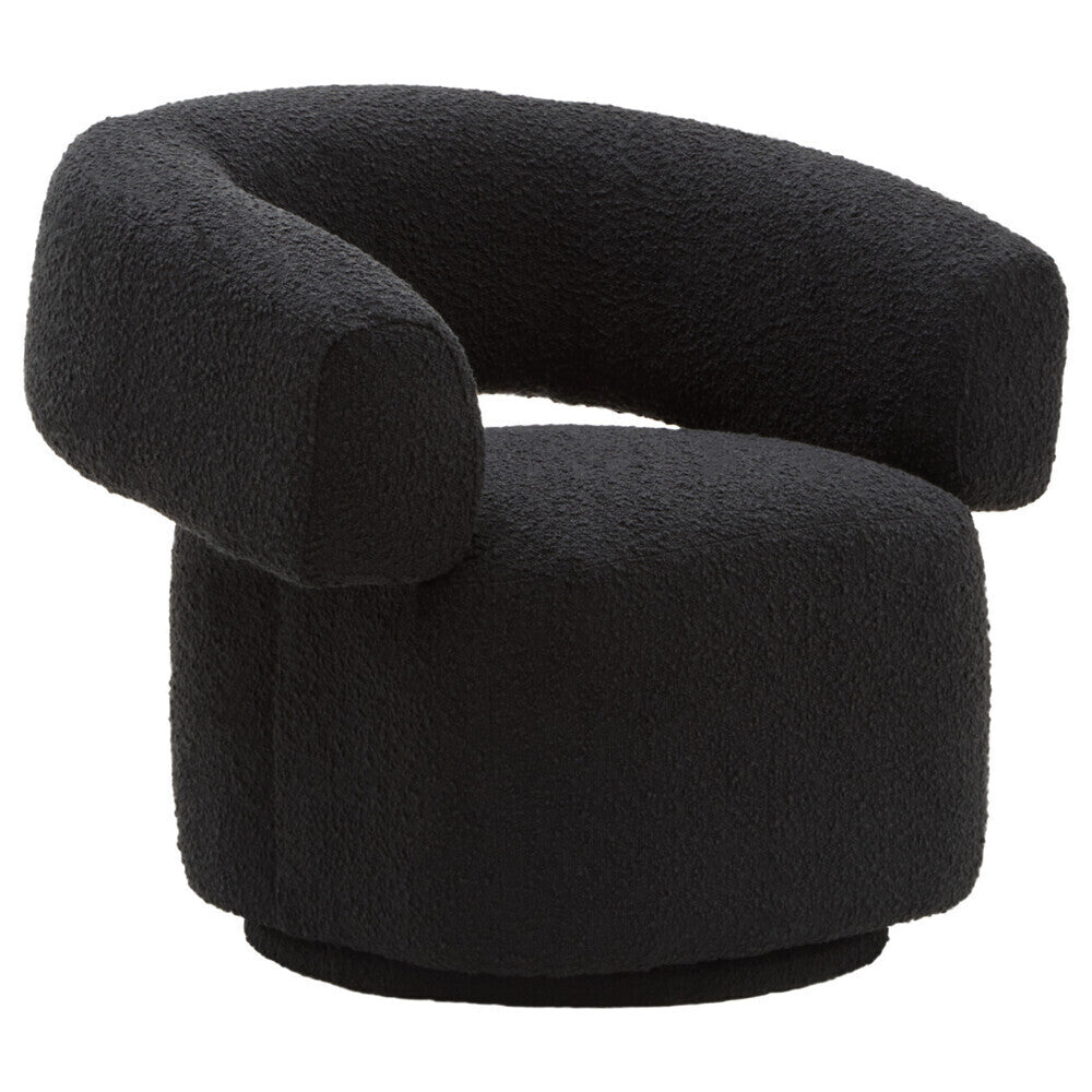 Oliveto Black Boucle Fabric Revolving Armchair