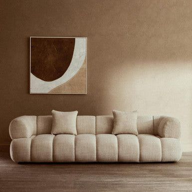 3 Seater Cream Linen Curved Sofa, Ordona